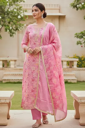 Pink color beautiful printed designer modal silk salwar suit