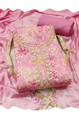 Pink color beautiful printed designer modal silk salwar suit