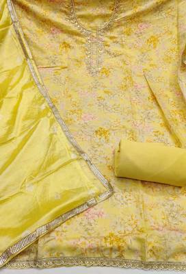 Yellow color beautiful printed designer modal silk salwar suit 2
