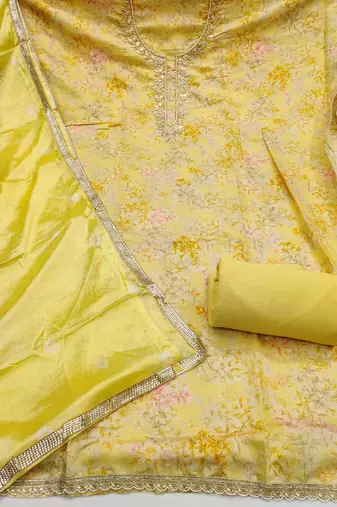 Yellow color beautiful printed designer modal silk salwar suit