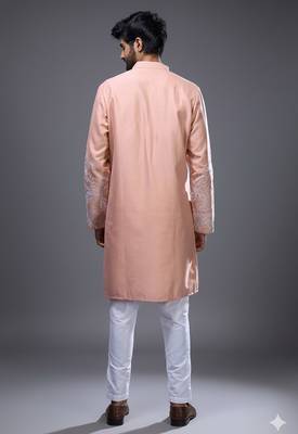 Peach embroidered, mirror silk kurta pant 2