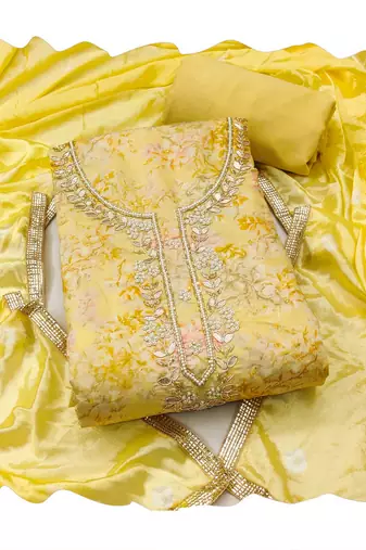 Yellow color beautiful printed designer modal silk salwar suit