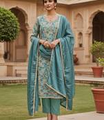 Blue color beautiful printed designer modal silk salwar suit