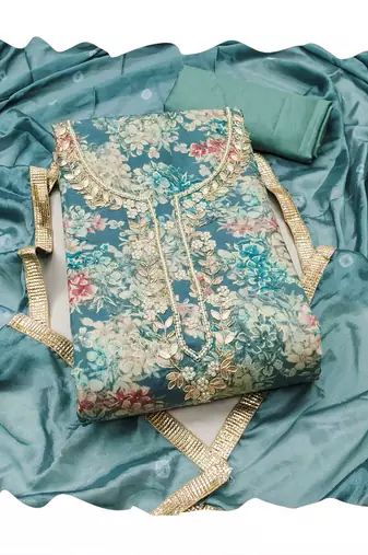 Blue color beautiful printed designer modal silk salwar suit