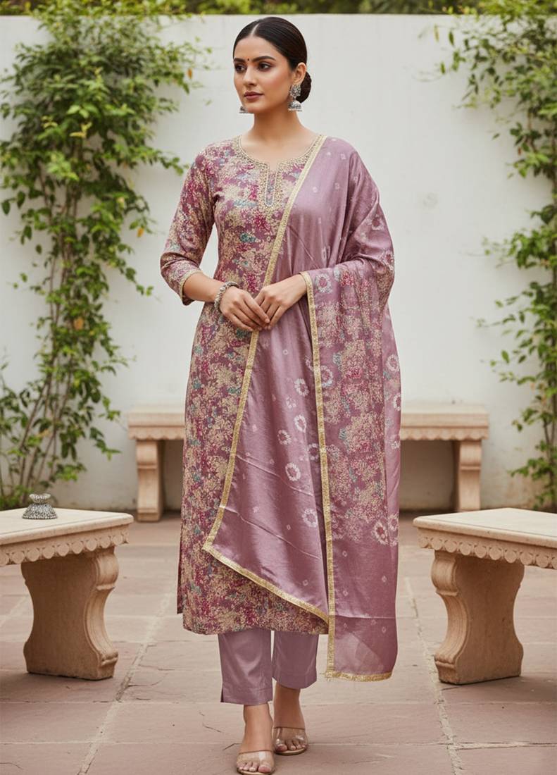 Purple color beautiful printed designer modal silk salwar suit