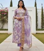 Lavender color beautiful printed designer modal silk salwar suit