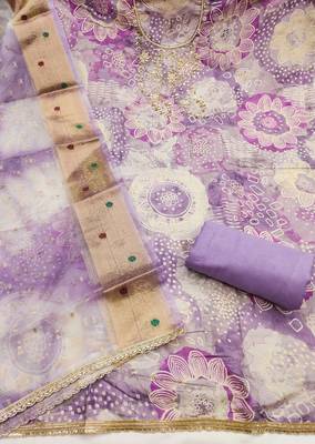 Lavender color beautiful printed designer modal silk salwar suit 2
