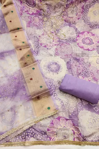 Lavender color beautiful printed designer modal silk salwar suit