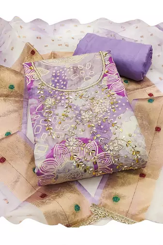 Lavender color beautiful printed designer modal silk salwar suit