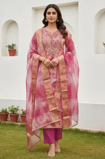 Pink color beautiful printed designer modal silk salwar suit