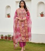 Pink color beautiful printed designer modal silk salwar suit