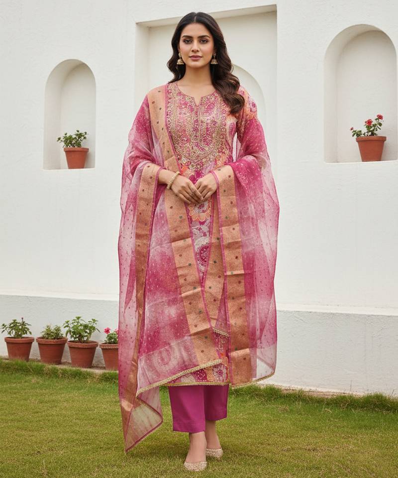 Pink color beautiful printed designer modal silk salwar suit