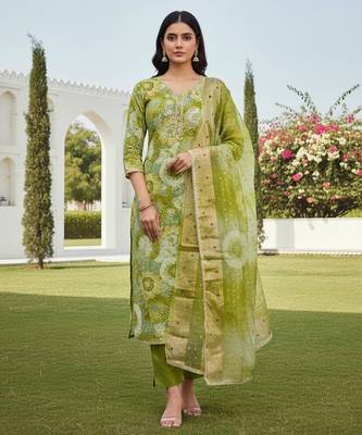 Green color beautiful printed designer modal silk salwar suit 1