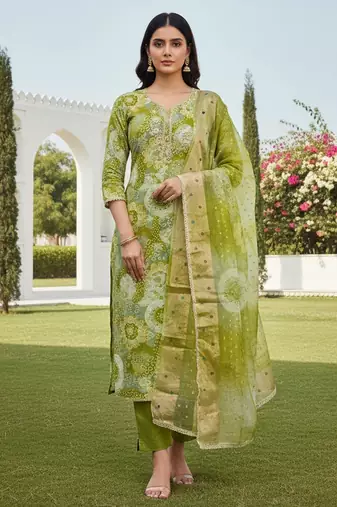 Green color beautiful printed designer modal silk salwar suit