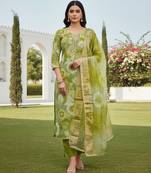 Green color beautiful printed designer modal silk salwar suit