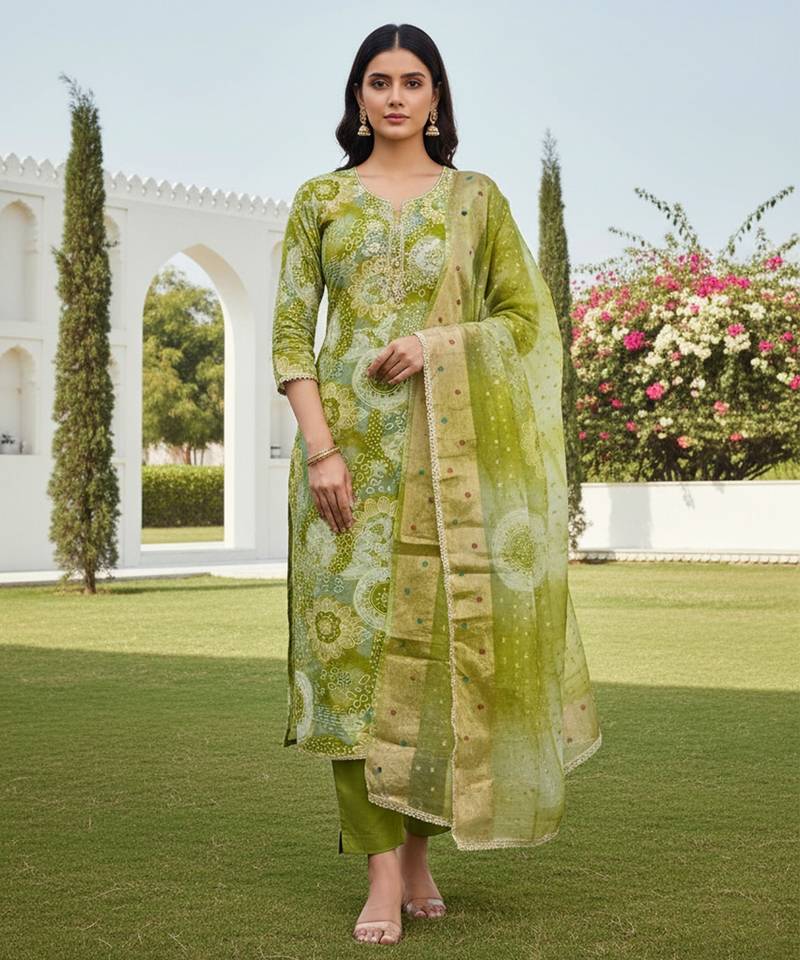 Green color beautiful printed designer modal silk salwar suit
