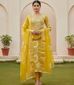 Yellow color beautiful printed designer modal silk salwar suit