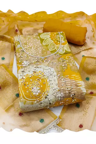 Yellow color beautiful printed designer modal silk salwar suit