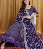 Women's Purple Premium Georgette Embroidered Semi-Stitched Lehenga Choli with Dupatta