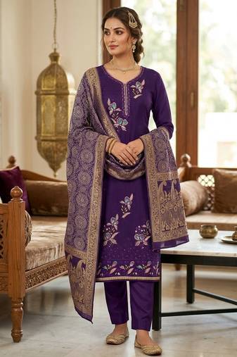 Purple color viscose georgette designer printed ethnic salwar kameez