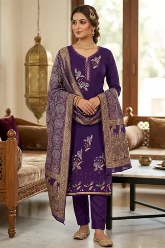 Purple color viscose georgette designer printed ethnic salwar kameez