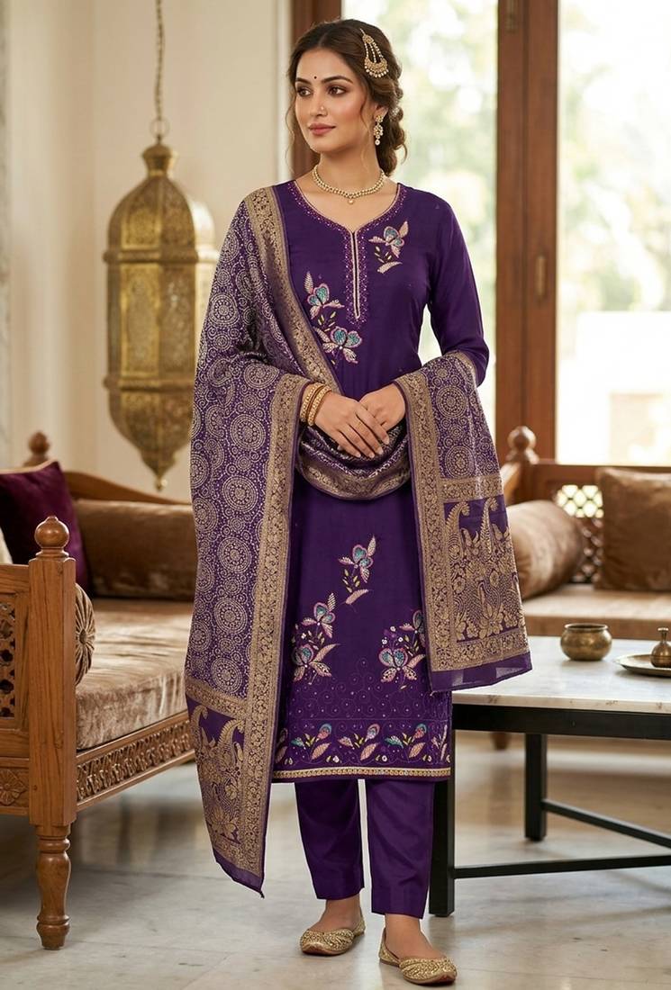 Purple color viscose georgette designer printed ethnic salwar kameez