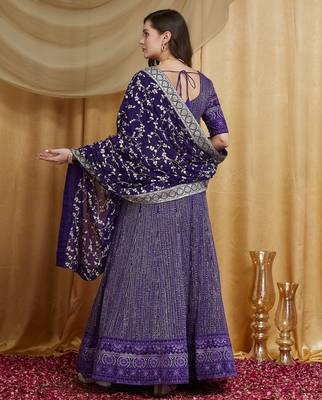 Women's Purple Premium Georgette Embroidered Semi-Stitched Lehenga Choli with Dupatta 2