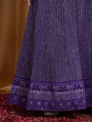 Women's Purple Premium Georgette Embroidered Semi-Stitched Lehenga Choli with Dupatta 5