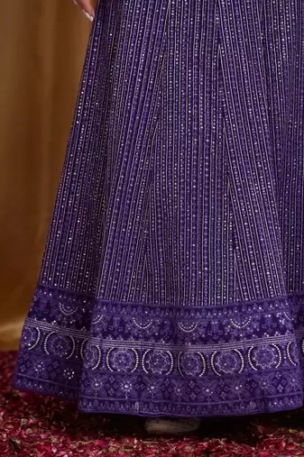 Women's Purple Premium Georgette Embroidered Semi-Stitched Lehenga Choli with Dupatta