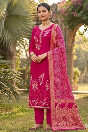 Pink color viscose georgette designer printed ethnic salwar kameez