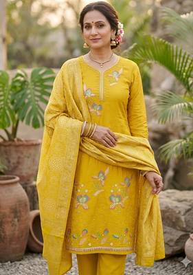 Yellow color viscose georgette designer printed ethnic salwar kameez 1