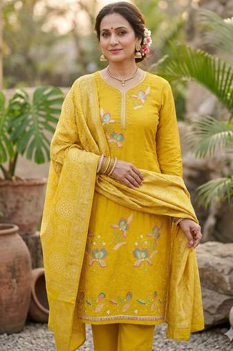 Yellow color viscose georgette designer printed ethnic salwar kameez