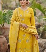 Yellow color viscose georgette designer printed ethnic salwar kameez