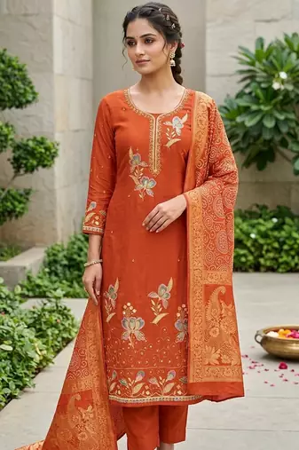 Rust color viscose georgette designer printed ethnic salwar kameez