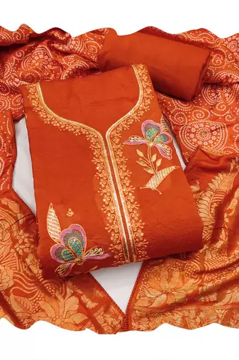 Rust color viscose georgette designer printed ethnic salwar kameez