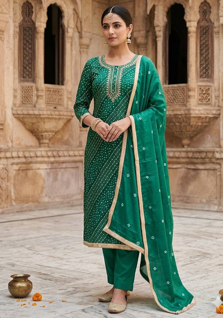 Rama color cotton designer printed ethnic salwar kameez