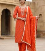 Orange color cotton designer printed ethnic salwar kameez