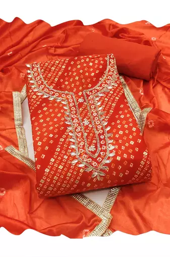 Orange color cotton designer printed ethnic salwar kameez
