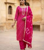 Pink color cotton designer printed ethnic salwar kameez
