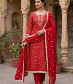 Red color cotton designer printed ethnic salwar kameez