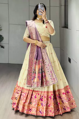 Purple Color Zari Weaving Work Paithani Silk Lehenga Choli With Unstitched Blouse