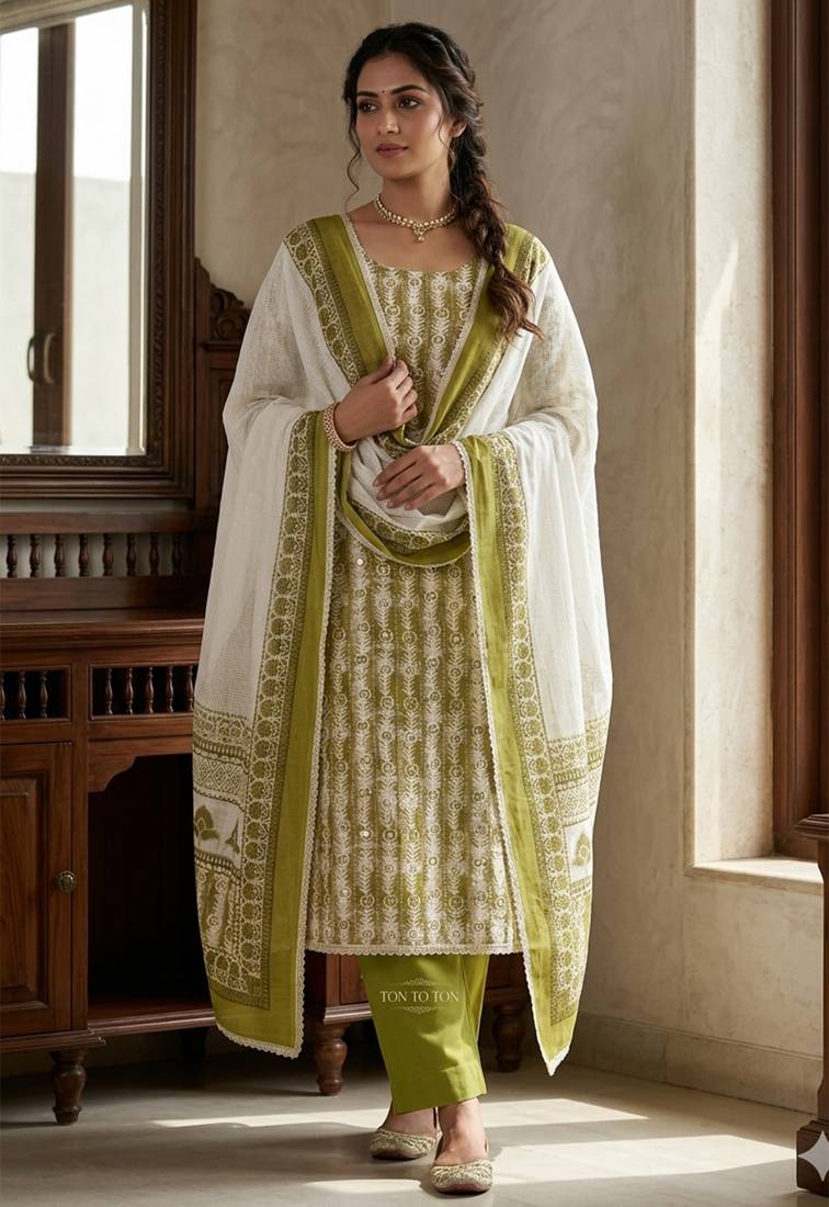 Green color beautiful lilen cotton smart and ethnic salwar suit for trendy girls