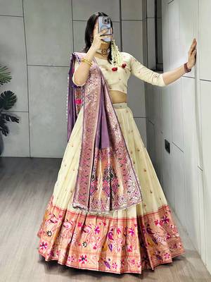 Purple Color Zari Weaving Work Paithani Silk Lehenga Choli With Unstitched Blouse 2