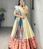 Firozi Color Zari Weaving Work Paithani Silk Lehenga Choli With Unstitched Blouse