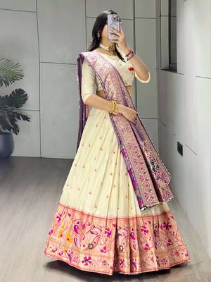 Purple Color Zari Weaving Work Paithani Silk Lehenga Choli With Unstitched Blouse 3