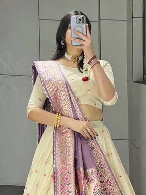 Purple Color Zari Weaving Work Paithani Silk Lehenga Choli With Unstitched Blouse 4