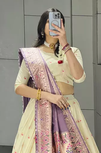 Purple Color Zari Weaving Work Paithani Silk Lehenga Choli With Unstitched Blouse