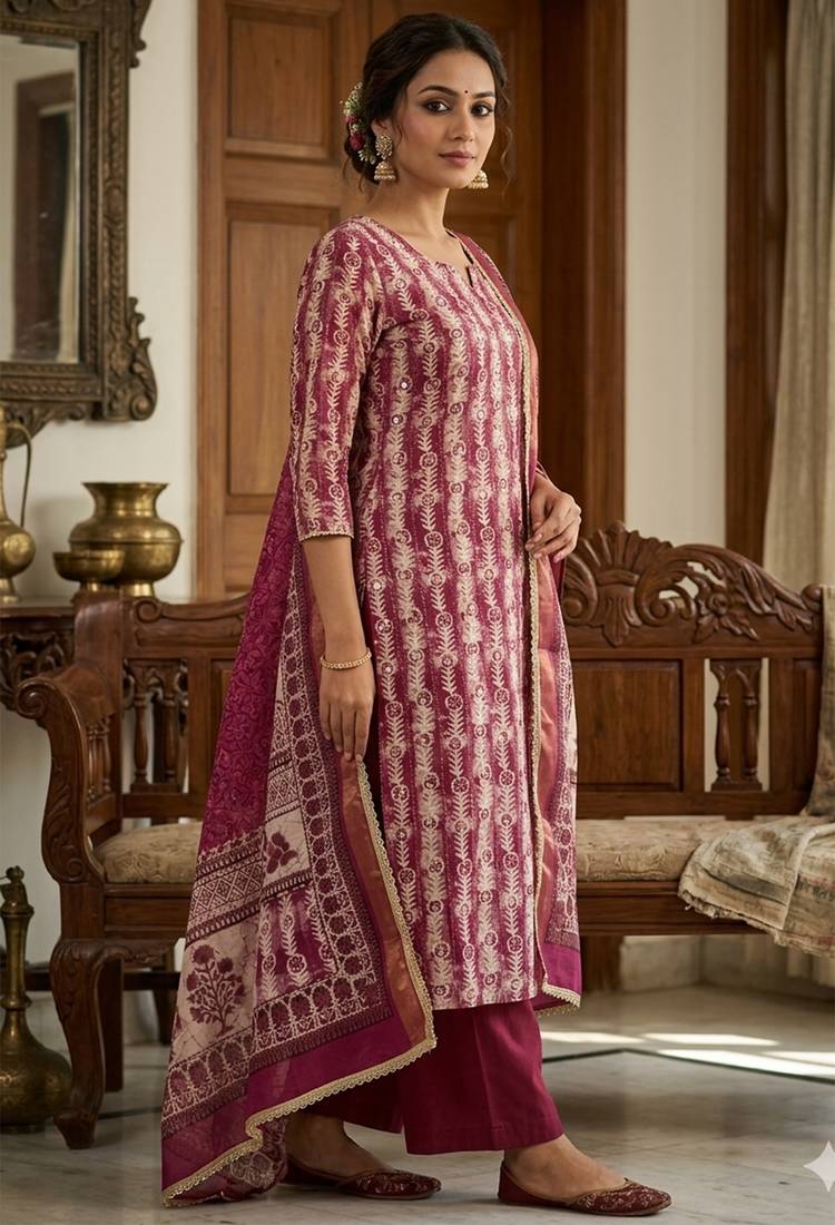 Purple color beautiful lilen cotton smart and ethnic salwar suit for trendy girls