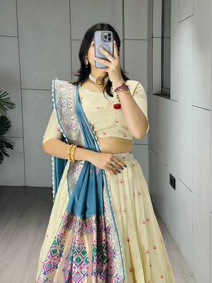 Firozi Color Zari Weaving Work Paithani Silk Lehenga Choli With Unstitched Blouse 4