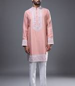 Peach embroidered, mirror silk kurta pant